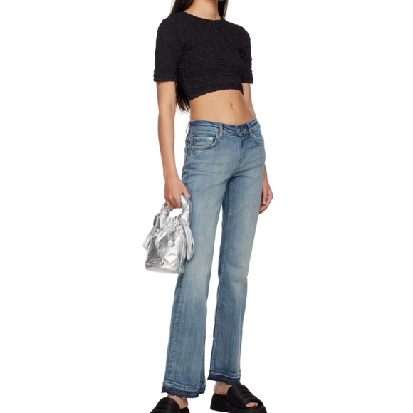 Ganni smocked Poplin crinkle puckered crop top shirt cutout black tshirt y2k - Picture 3 of 6